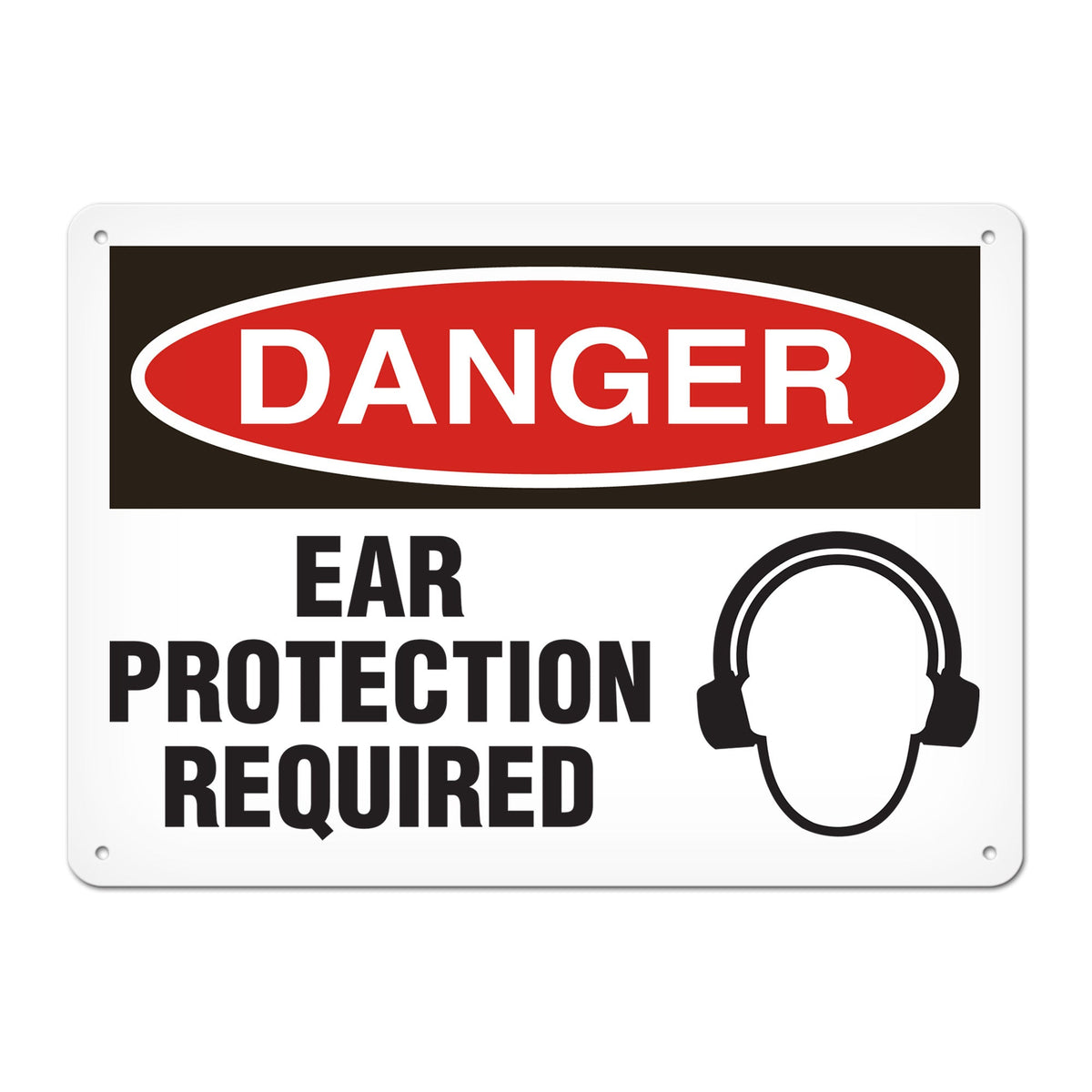 DANGER EAR PROTECTION REQUIRED with Pictogram PrimeGuard Traditional OSHA Style Safety Sign