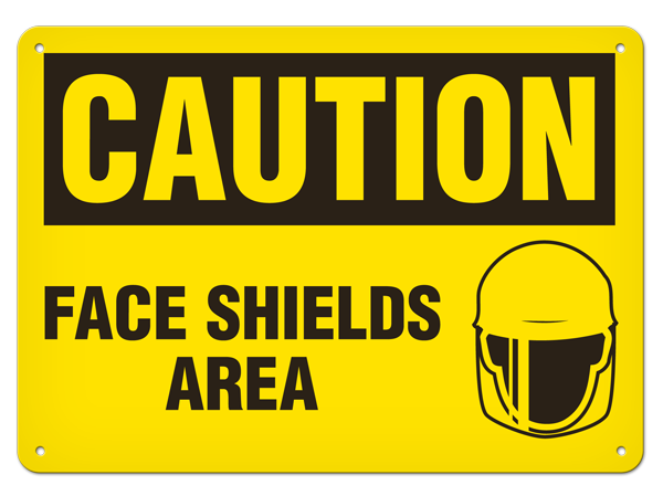 CAUTION FACE SHIELDS AREA PrimeGuard® Traditional OSHA Style Safety Sign 
