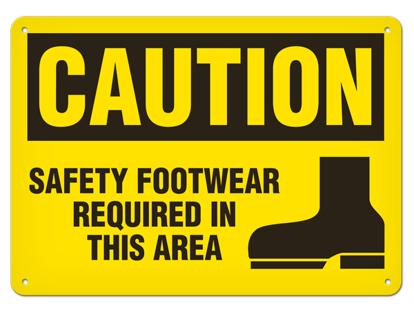 CAUTION SAFETY FOOTWARE REQUIRED IN THIS AREA PrimeGuard® Traditional OSHA Style Safety Sign 