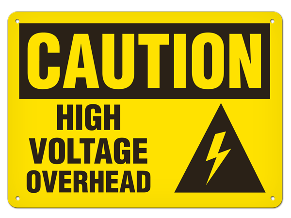 CAUTION HIGH VOLTAGE OVERHEAD PrimeGuard® Traditional OSHA Style Safety Sign 