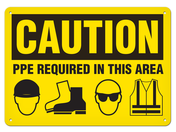 CAUTION PPE REQUIRED IN THIS AREA PrimeGuard® Traditional OSHA Style Safety Sign 