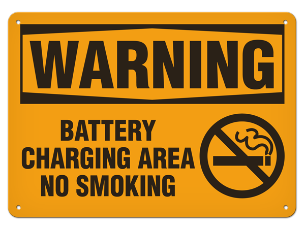 WARNING BATTERY CHARGING AREA NO SMOKING PrimeGuard® Traditional OSHA Style Safety Sign 