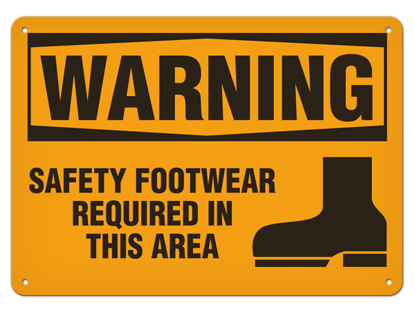 WARNING SAFETY FOOTWEAR REQUIRED IN THIS AREA PrimeGuard® Traditional OSHA Style Safety Sign 