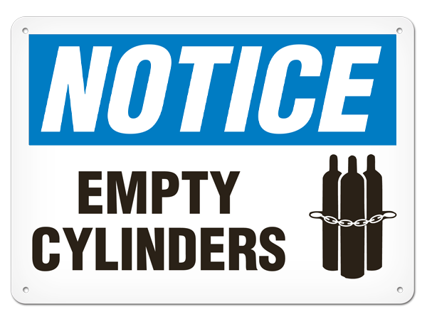 NOTICE EMPTY CYLINDERS PrimeGuard® Traditional OSHA Style Safety Sign 