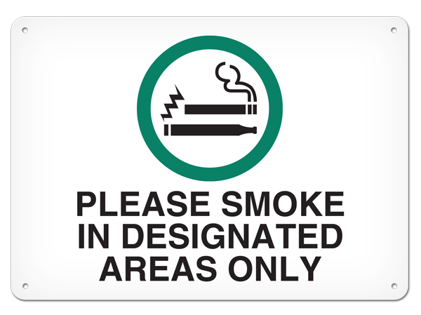 SMOKING IN DESIGNATED AREAS PrimeGuard® Safety Sign