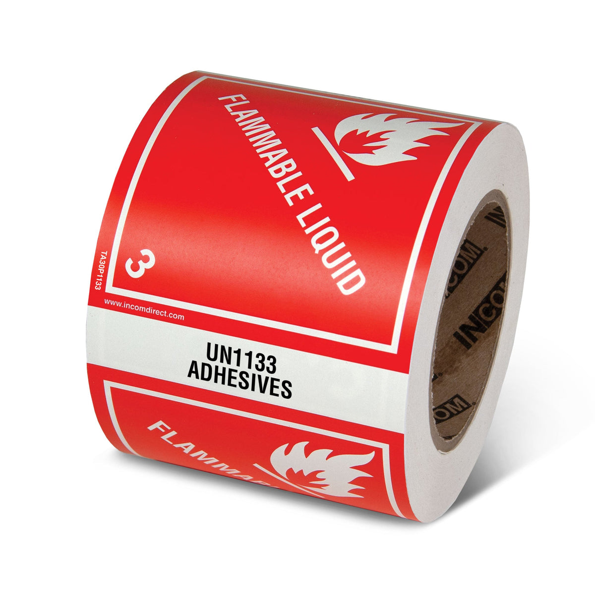 TA30P1133 Class 3 UN1133 FLAMMABLE LIQUID ADHESIVES Hazmat Hazardous Material DOT Worded Preprinted Tabbed Shipping Labels (4 in x 4.75 in) 500 /roll