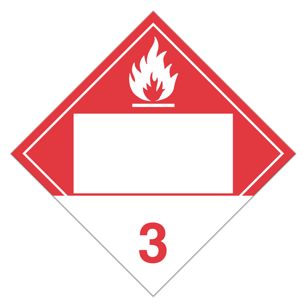 Class 3 COMBUSTABLE LIQUIDS Blank UN PIN Box DOT Worded Hazmat Placards (100 /pkg)