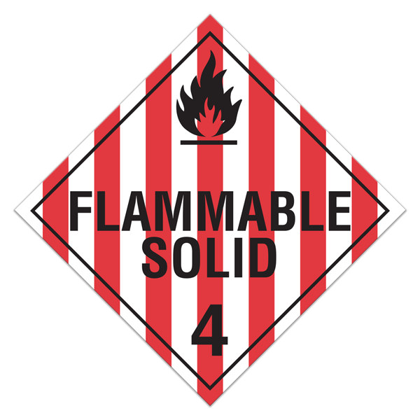 Class 4.1 FLAMMABLE SOLIDS DOT Worded Hazmat Placards (100 /pkg) 