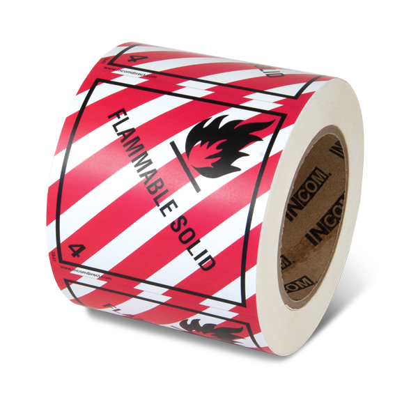Class 4.1 FLAMMABLE SOLID Hazmat Hazardous Material DOT Worded Shipping Labels (4 in x 4 in) 500 /roll