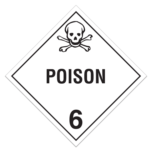 Class 6 POISON Worded Hazmat Placards (100 /pkg) 
