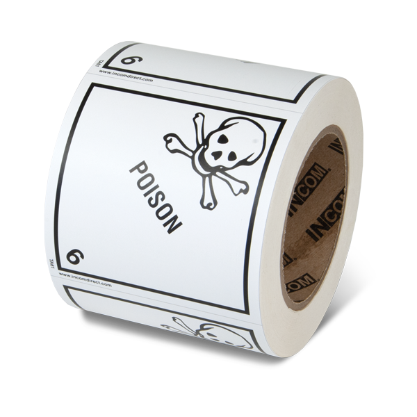 Class 6 POISON Hazmat Hazardous Material DOT Worded Shipping Labels (4 in x 4 in) 500 /roll