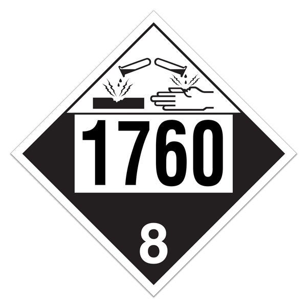 Class 8 CORROSIVE DOT Worded Hazmat UN 1760 Pre-numbered 4-digit Placards (100 /pkg) 