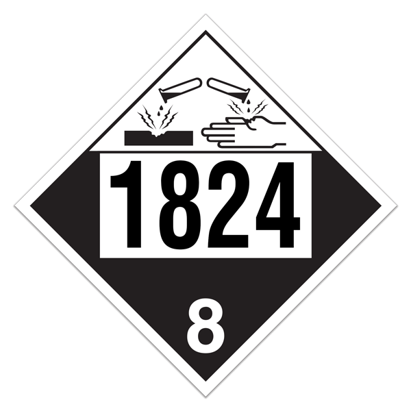 Class 8 CORROSIVE DOT Worded Hazmat UN 1824 Pre-numbered 4-digit Placards (100 /pkg) 