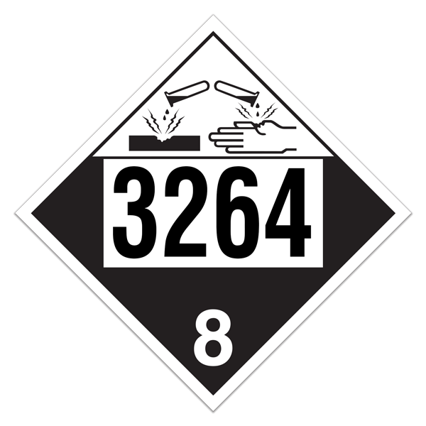 Class 8 CORROSIVE DOT Worded Hazmat UN 3264 Pre-numbered 4-digit Placards (100 /pkg) 