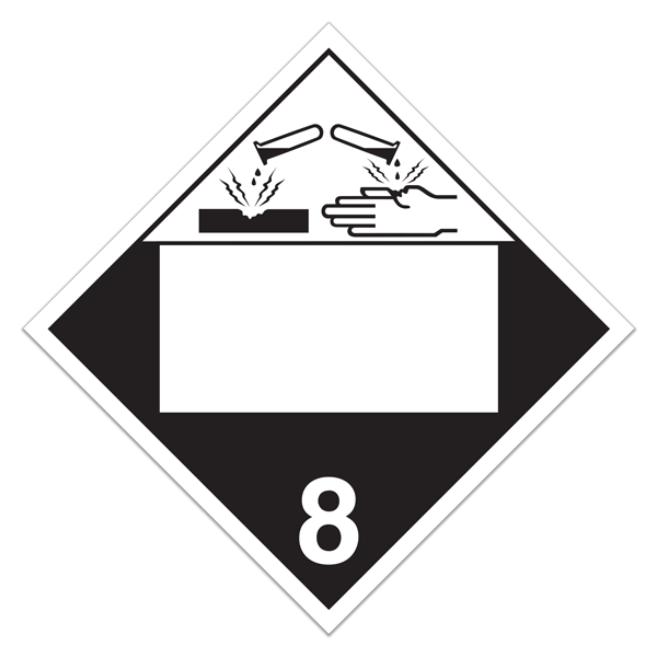 Class 8 CORROSIVE Blank UN PIN Box DOT Worded Hazmat Placards (100 /pkg)