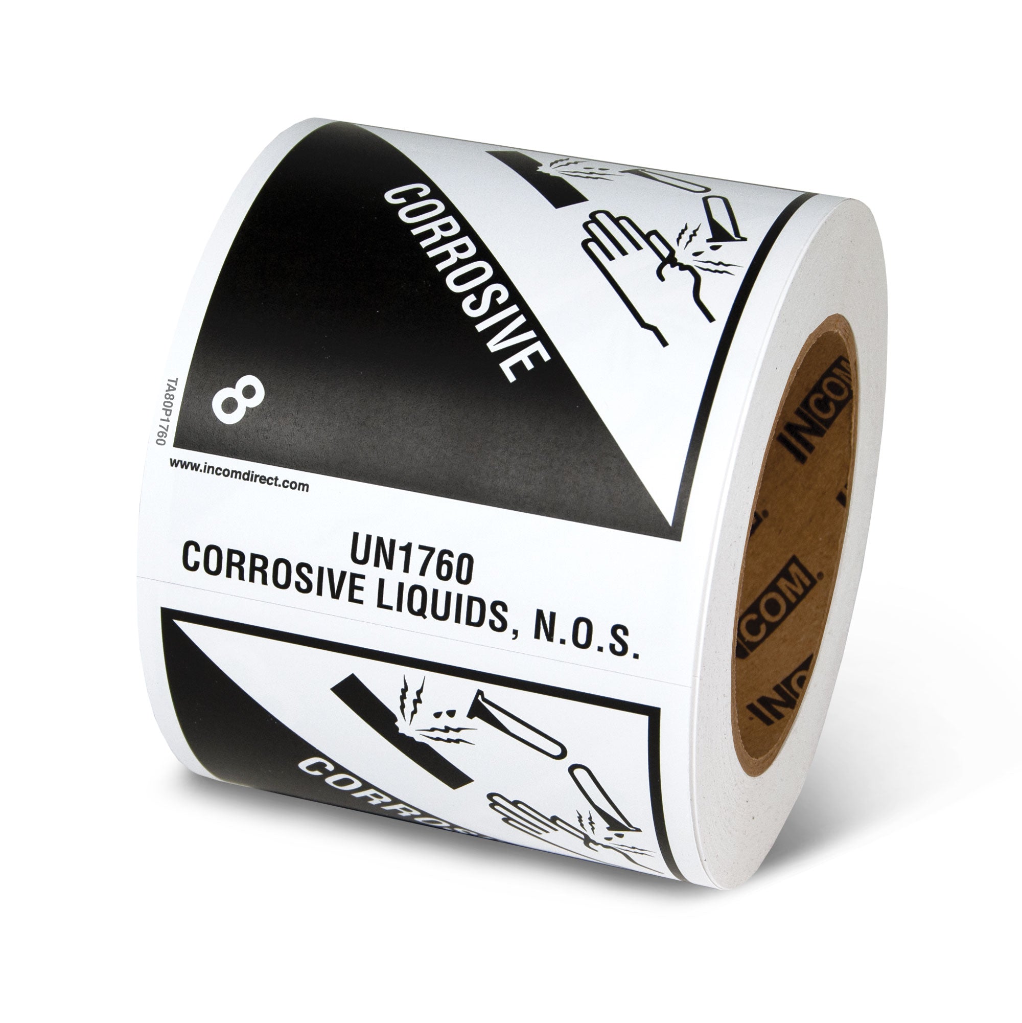 TA80P1760 Class 8 UN1760 CORROSIVE LIQUIDS N.O.S. Hazmat Hazardous Material DOT Worded Preprinted Tabbed Shipping Labels (4 in x 4.75 in) 500 /roll