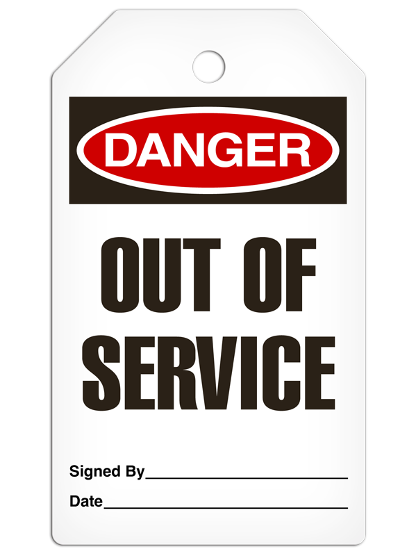 DANGER OUT OF SERVICE DuraPly™safety  Tag (25/pkg) -FRONT