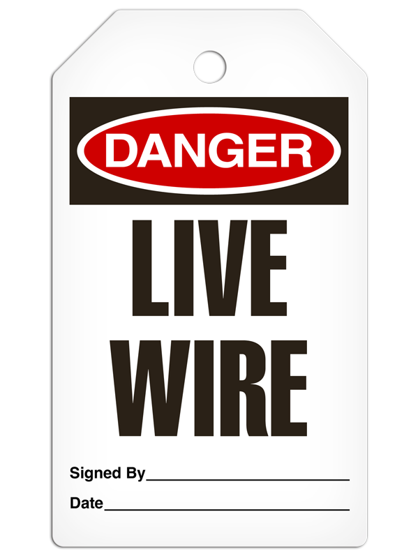 DANGER LIVE WIRE DuraPly™ Safety Tag (25/pkg) -FRONT