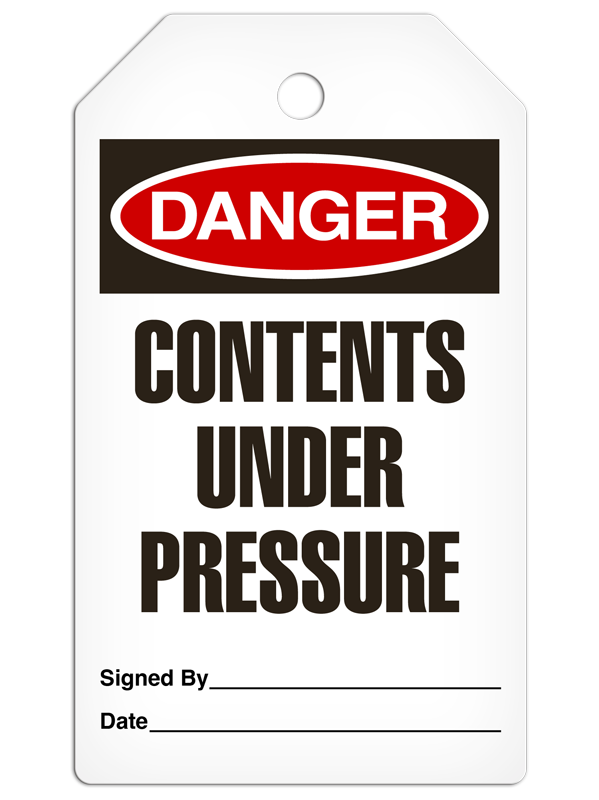 DANGER CONTENTS UNDER PRESSURE DuraPly™ Safety Tag (25/pkg) - FRONT