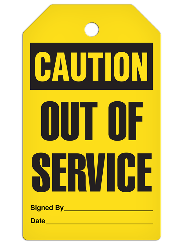 CAUTION OUT OF SERVICE DuraPly™ Safety Tag (25/pkg) - FRONT