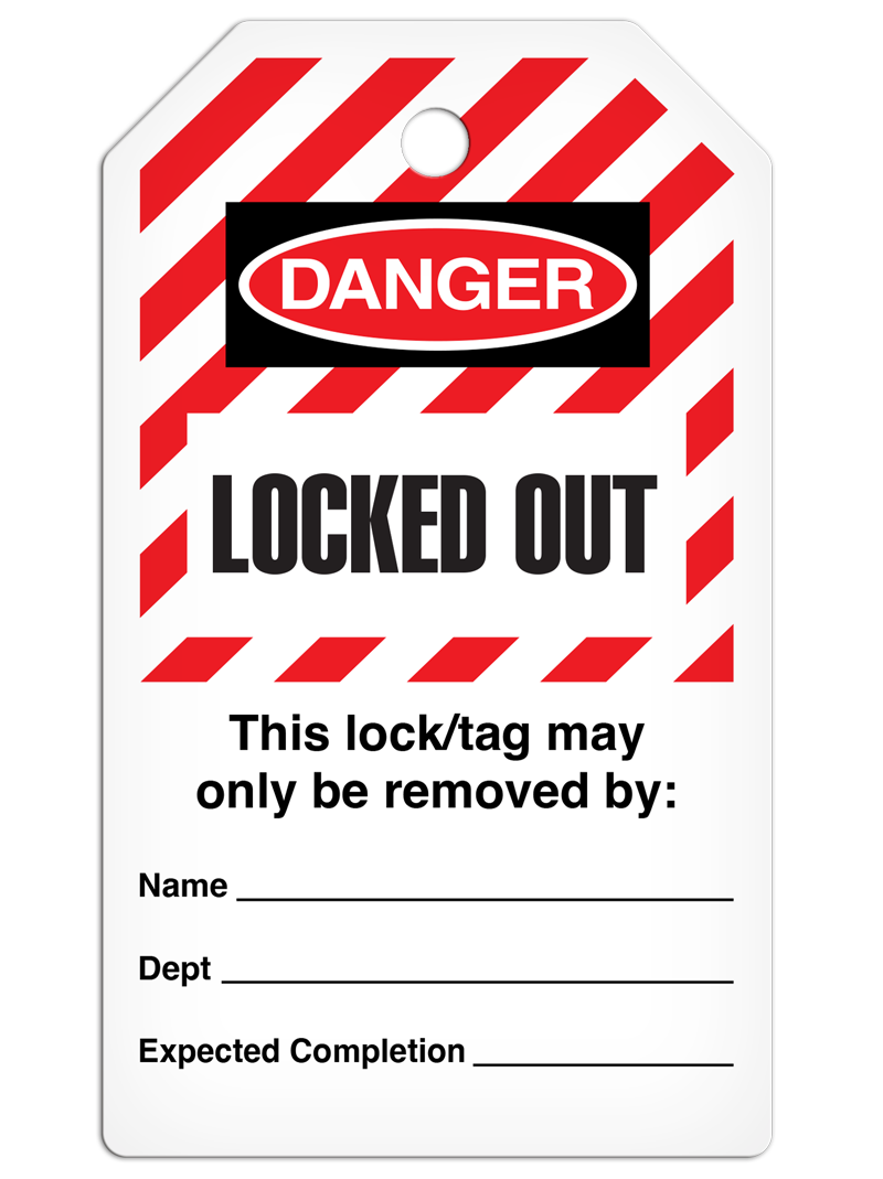LOTO DANGER LOCKED OUT Lockout/Tagout DuraPly™ Safety Tag (25/pkg) - FRONT