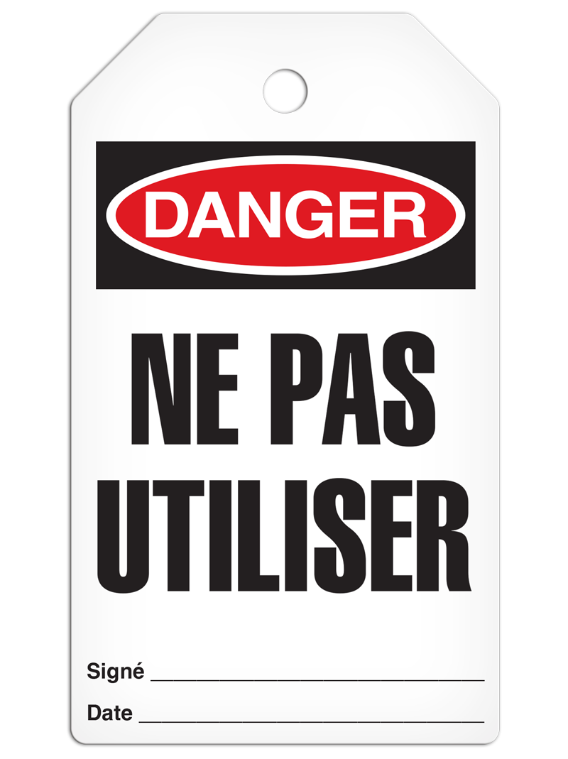 DANGER DÉFENSE D'ACTIONNER French DuraPly™ Tag (25/pkg) - FRONT