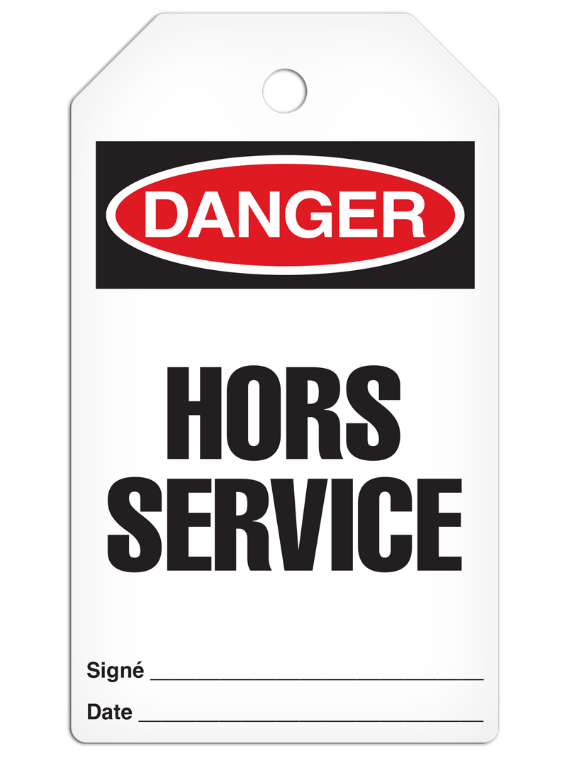 DANGER HORS SERVICE French DuraPly™ Tag (25/pkg) - FRONT
