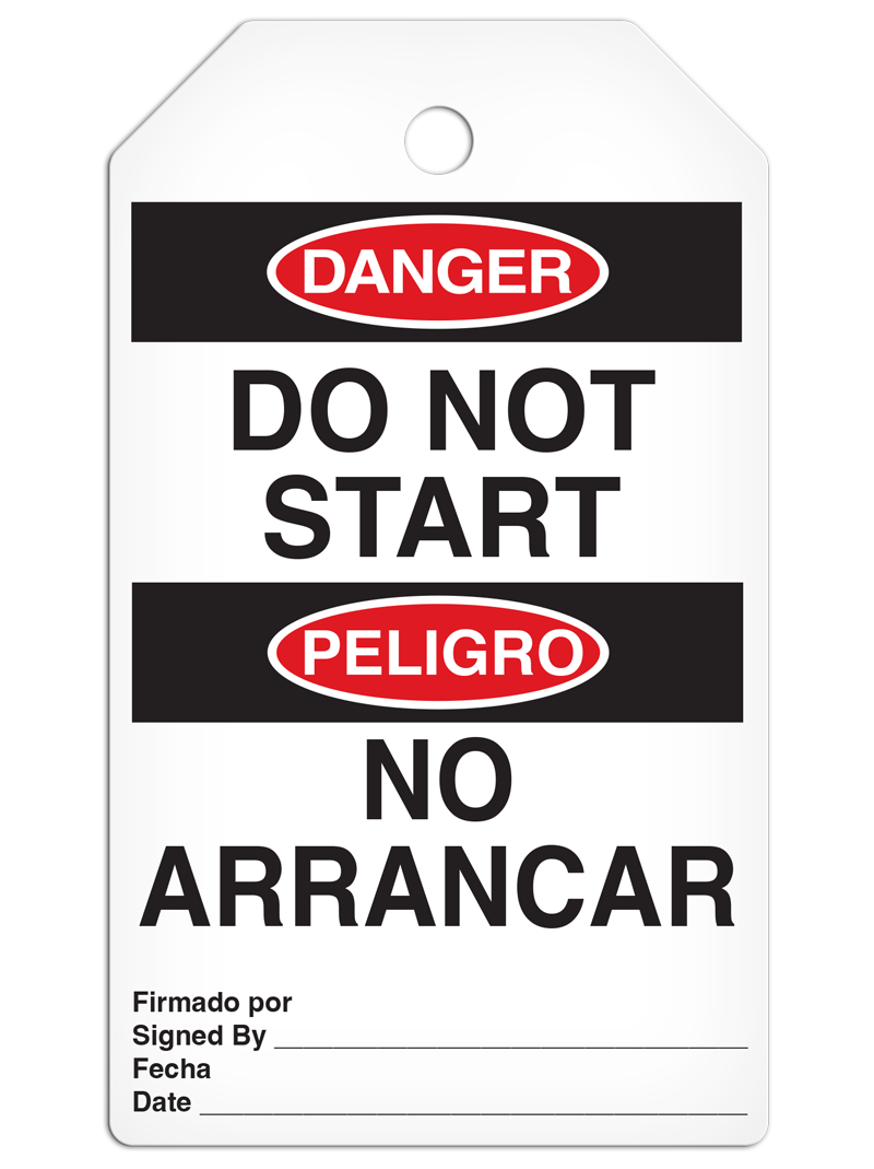 DANGER DO NOT START English/Spanish Bilingual DuraPly™ Tag (25/pkg) - FRONT