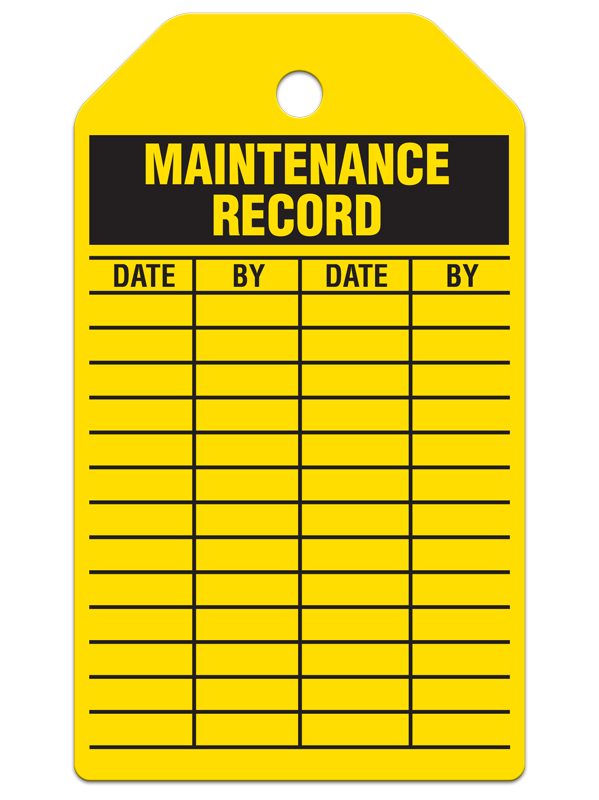 MAINTENANCE RECORD DuraPly™ Safety Tag (25/pkg) - FRONT