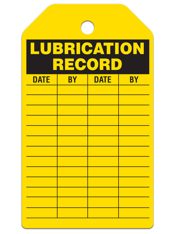 LUBRICATION RECORD DuraPly™ Safety Tag (25/pkg) - FRONT