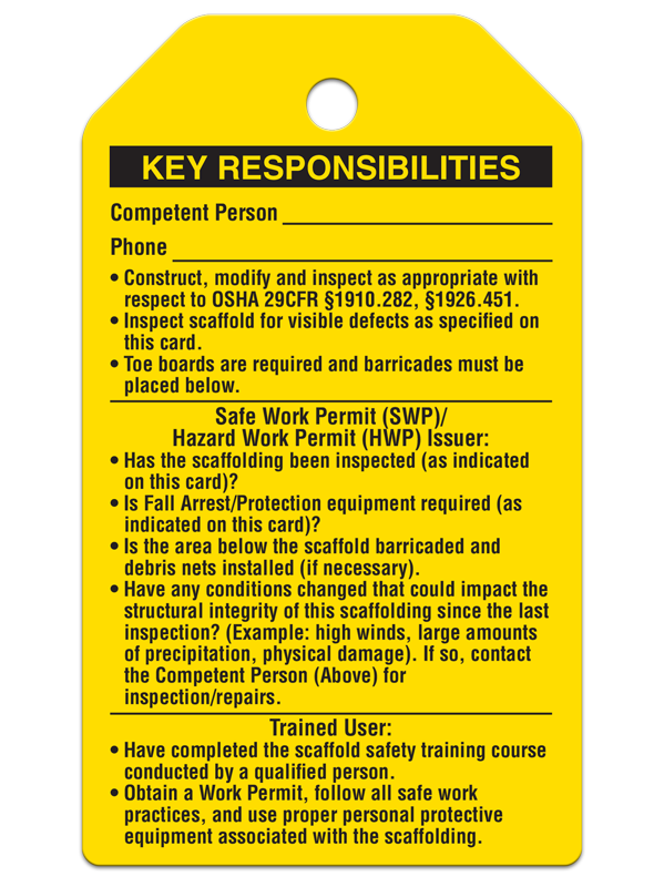 SCAFFOLD INSPECTION DuraPly™ Safety Tag (25/pkg) - BACK
