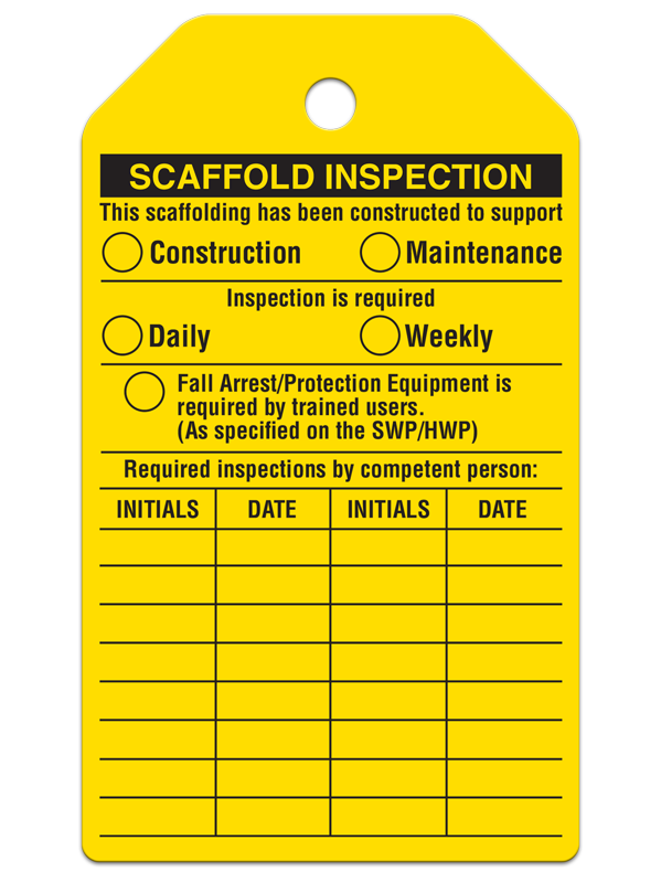 SCAFFOLD INSPECTION DuraPly™ Safety Tag (25/pkg) - FRONT