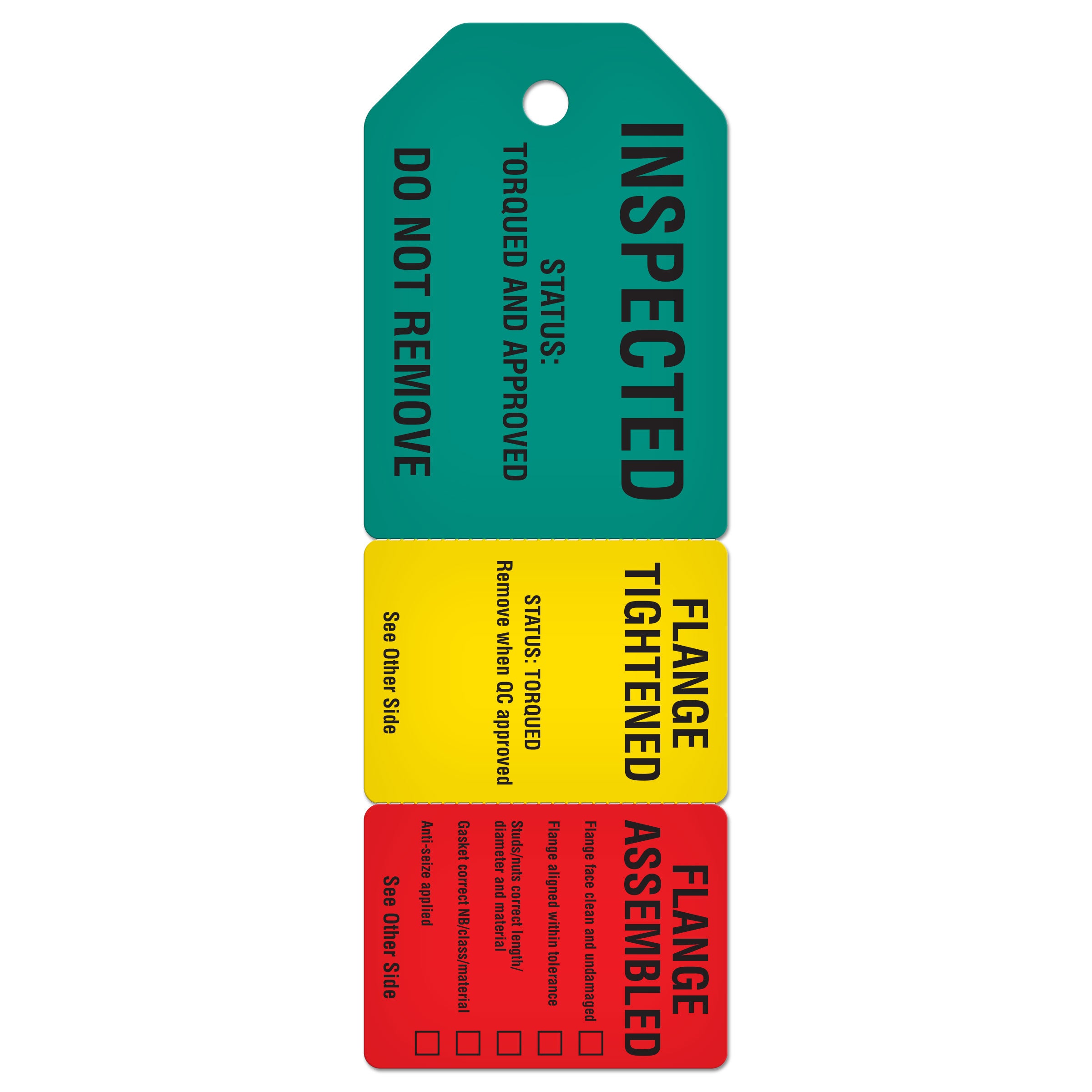 3-Part Perforated FLANGE TORQUE INSPECTION DuraPly™ Tag (2.75 in x 7.9 in)