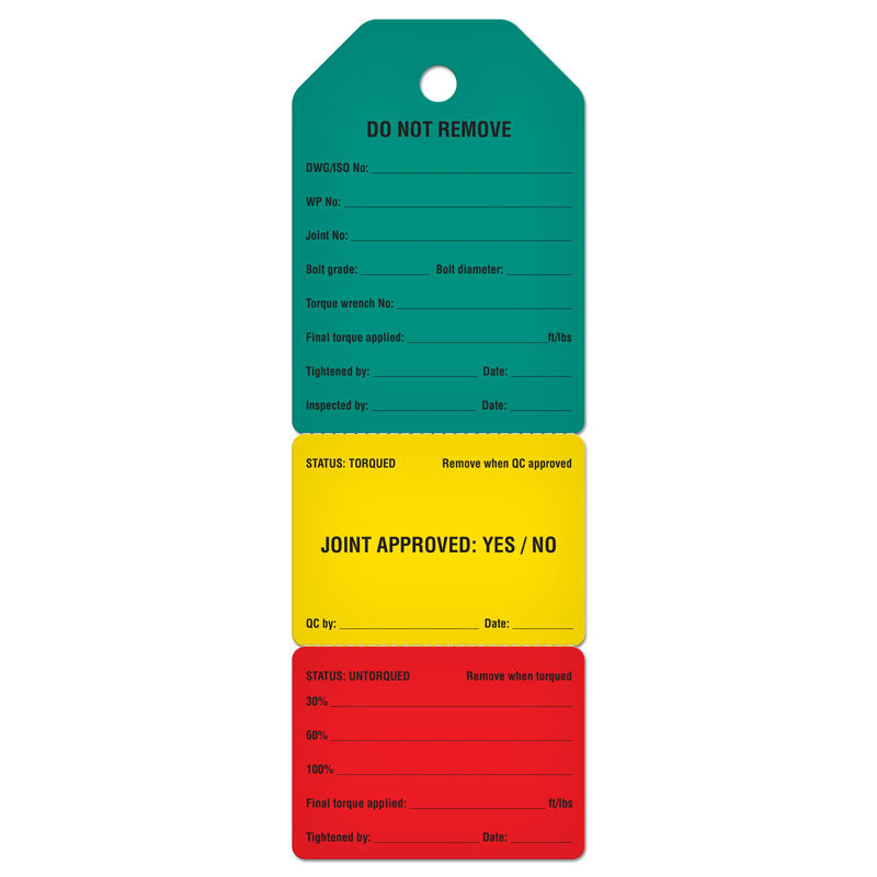 TG8033PT100CN 3-Part Perforated FLANGE TORQUE INSPECTION DuraPly™ Tag with Individual Conescutive Numbering (2.75 in x 7.9 in) 100 /pkg - BACK