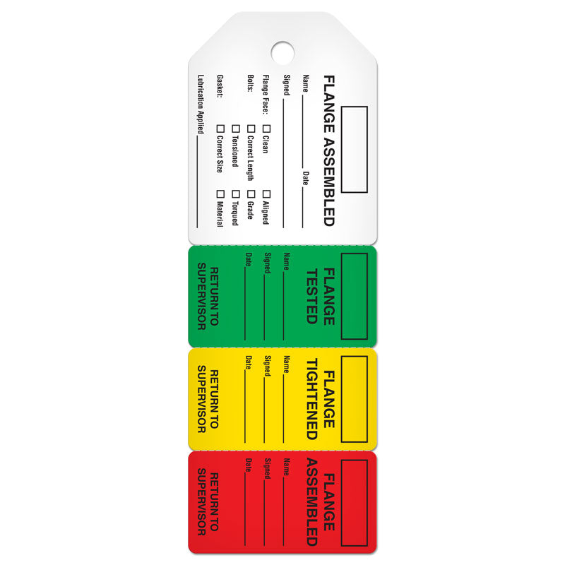 TG8034PT 4-Part Perforated FLANGE TORQUE INSPECTION DuraPly™ Tag (2.75 in x 7.9 in) 25 /pkg -FRONT