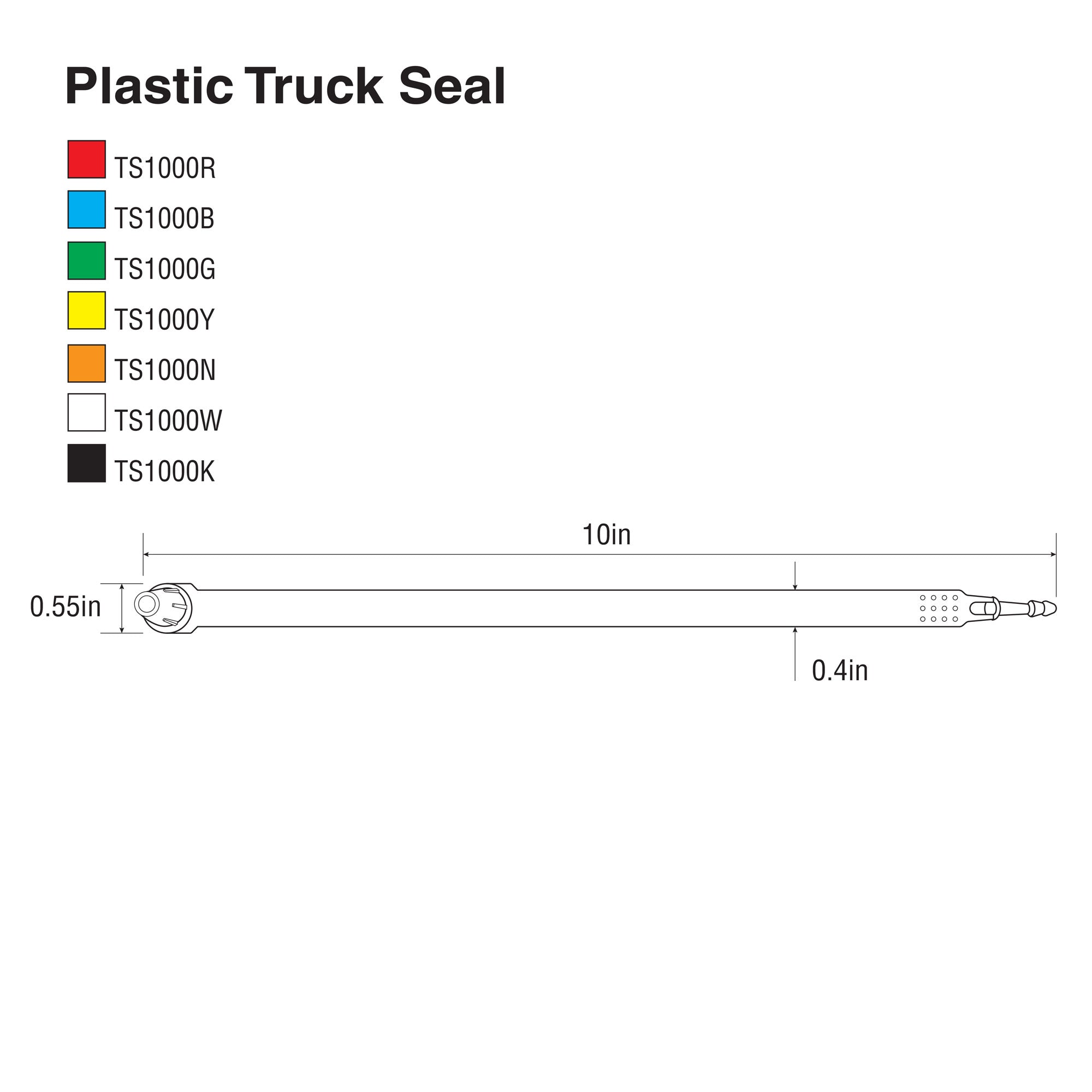 TS1000-series Tamper Evident Plastic Transport Trailer and Security Seals (1,000 /case) line drawing with dimensions