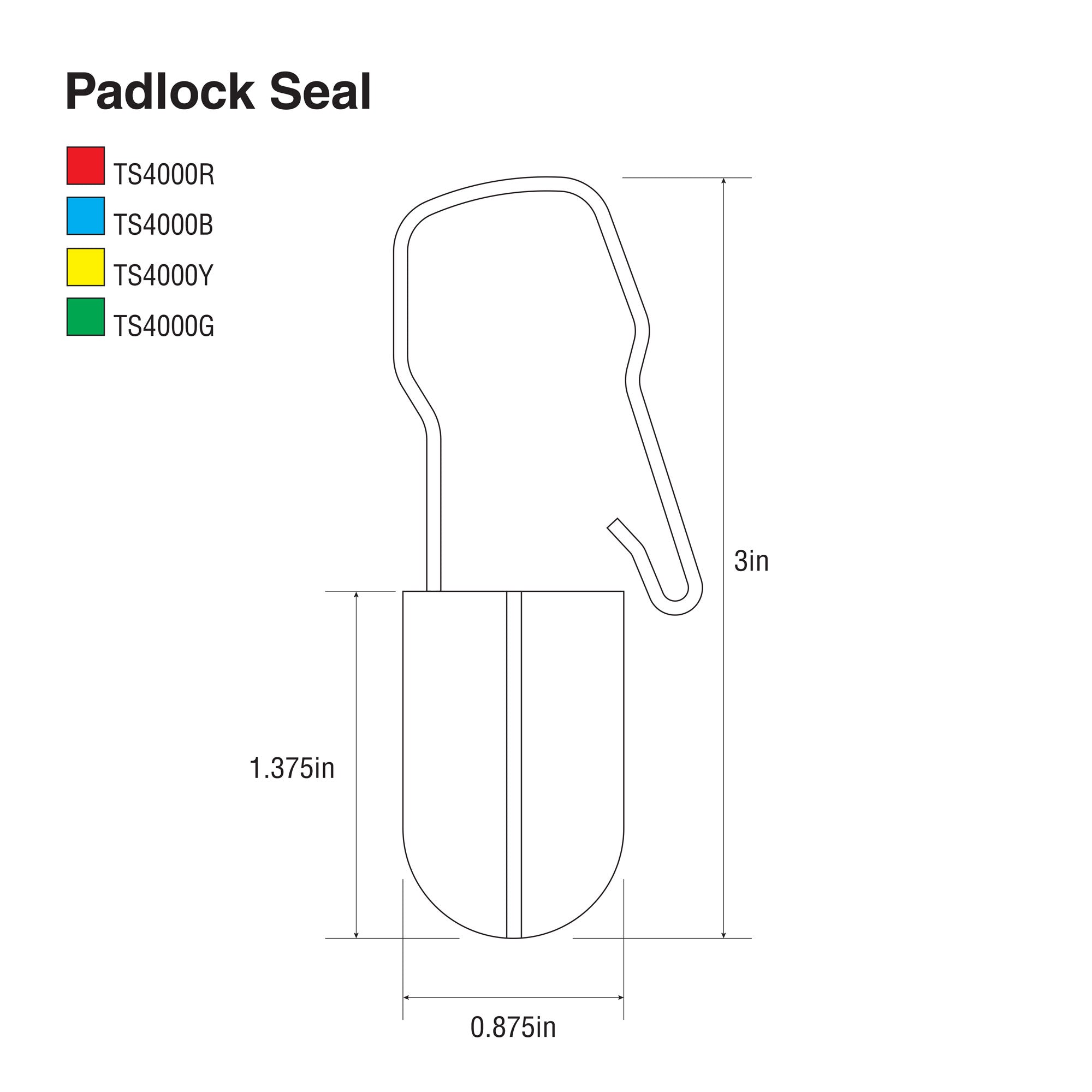 TS4000-series Padlock Plastic and Metal Security Seals (1,000 /case) line drawing with dimensions