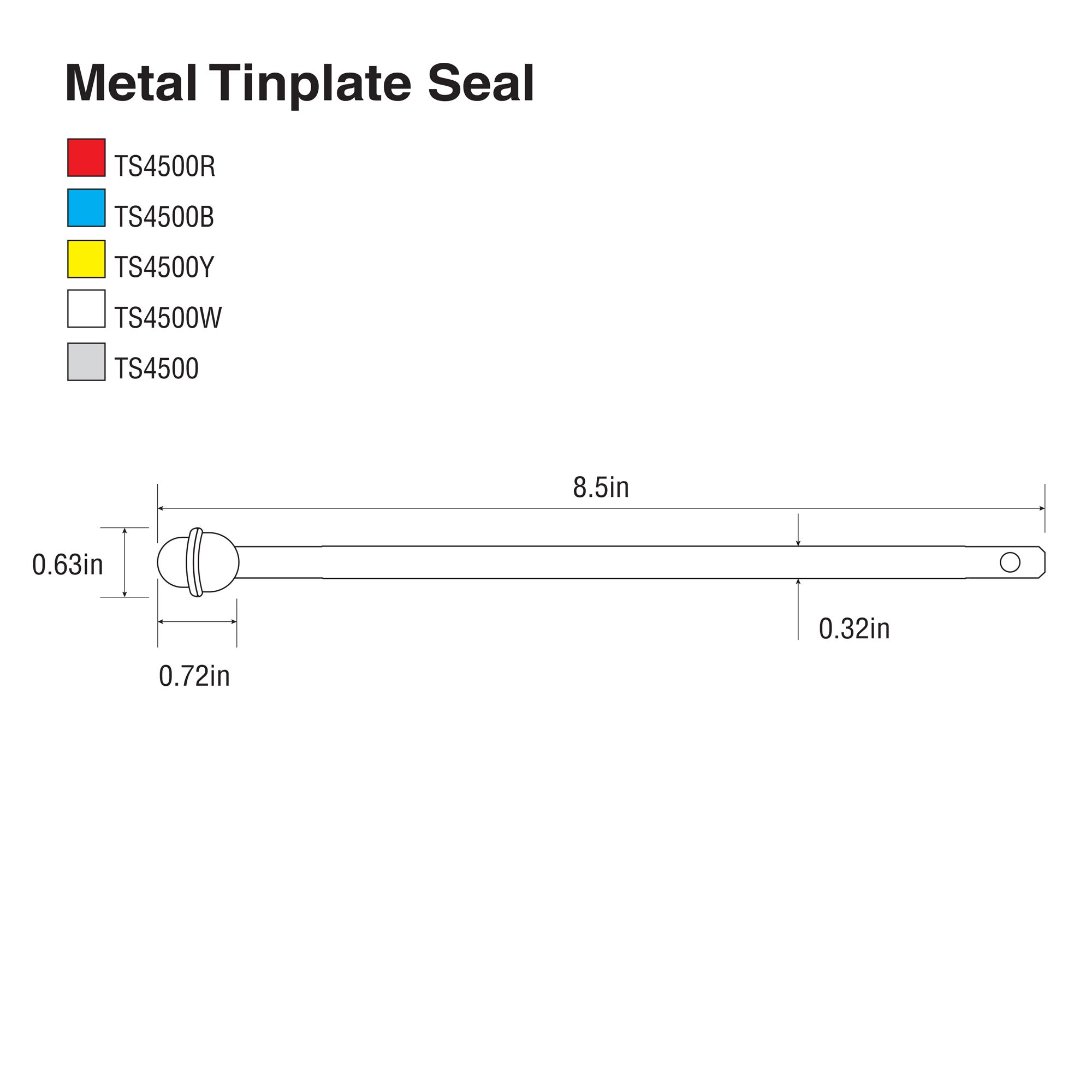 TS4500-series Tinplate Metal Tamper Evident Transport Trailer and Security Seals (1,000 /case) line drawing with dimensions