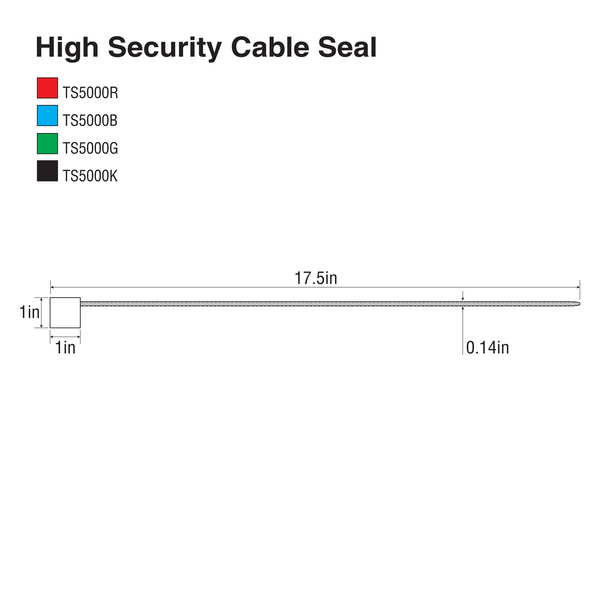 TS5000-series Heavy Duty High Security Cable Seal (250 /case) line drawing with dimensions