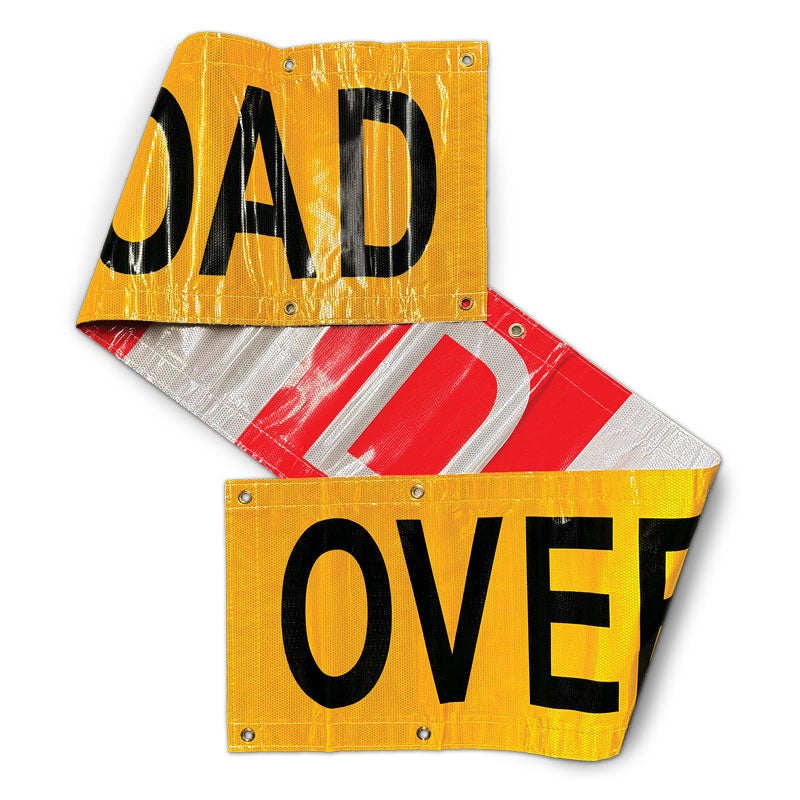 TS8015DSBR Ultra Durable OVERSIZE LOAD / "D" Double Sided Over-Dimensional Load Sign Refelctive Banner (12 in x 96 in) folded over to see both sides