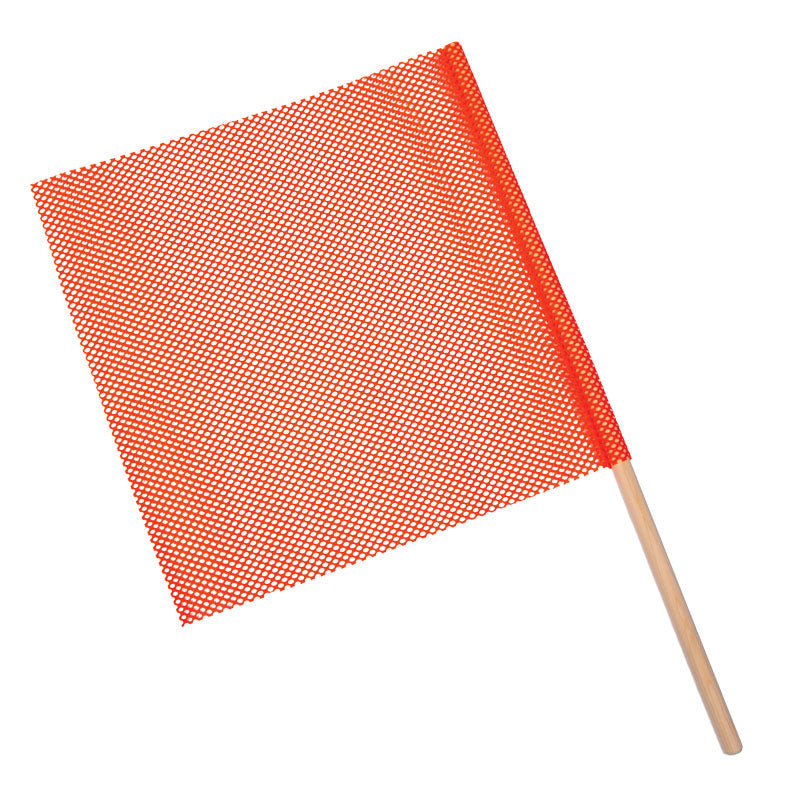 TS8304 Blaze Orange Heavy Haul Polyester Jersey Transport Flags Mounted on Wooden Dowel (18 in x 18 in)