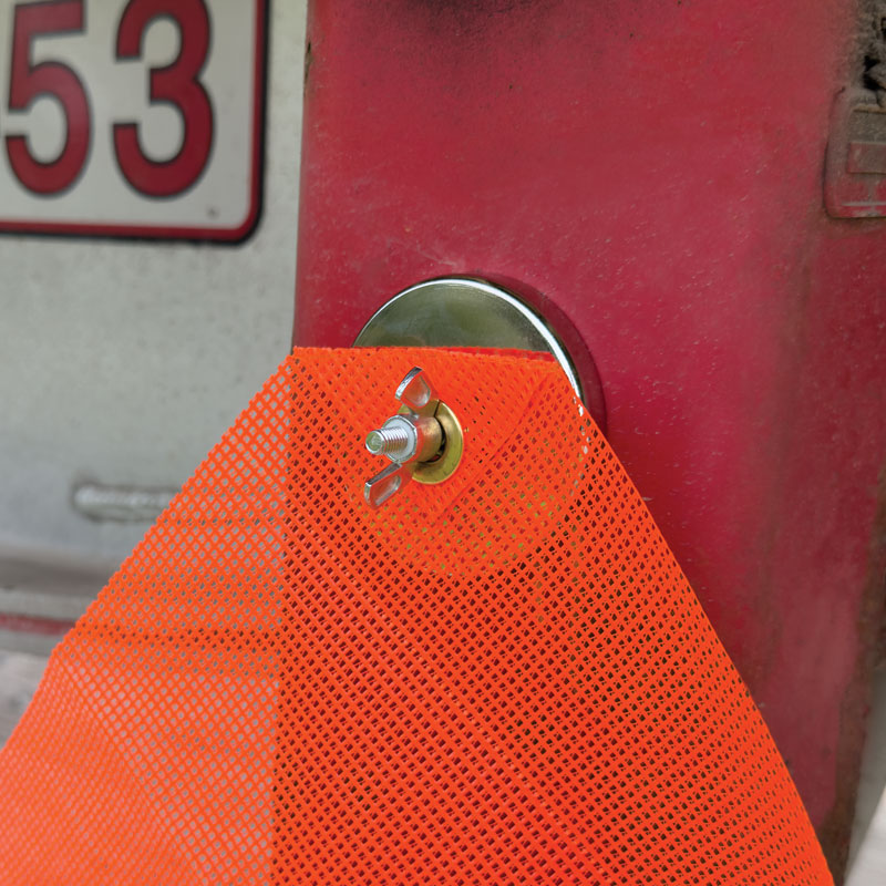 TS8320 Vehicle Magnet Base for Flag Mounting (Hardware Included) attached to a truck with a flag