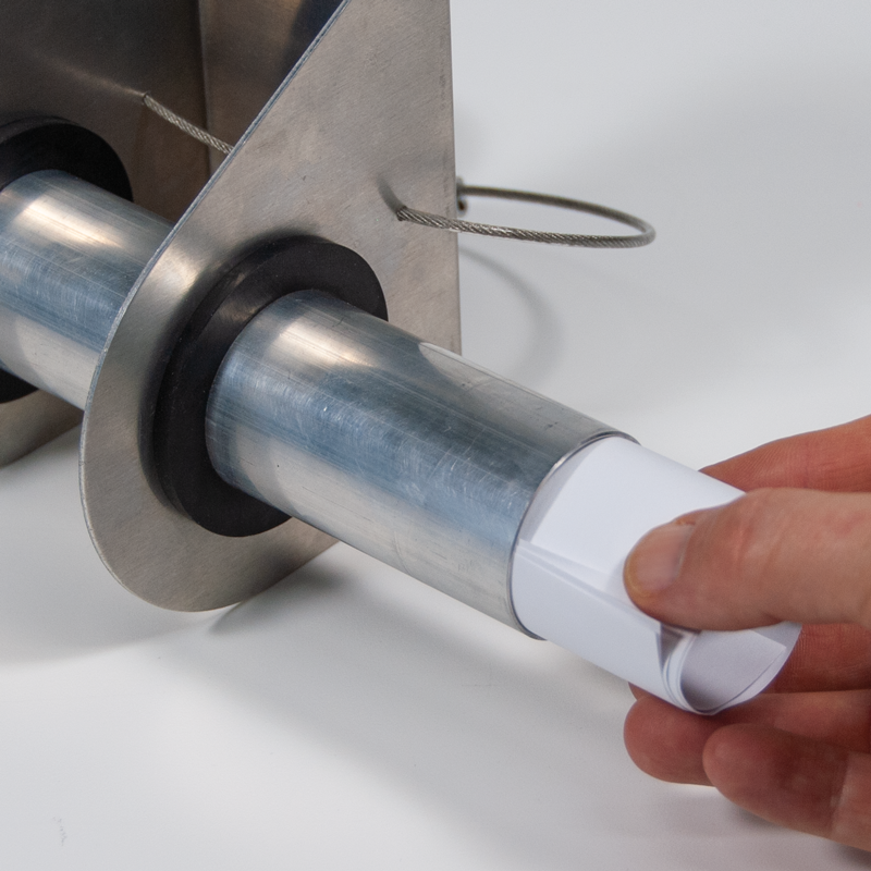 TS8410 Aluminum Tube Style Document Holder for Transport Vehicles with documents being inserted