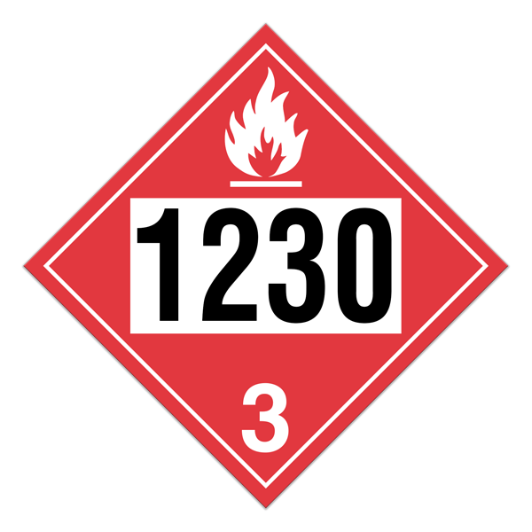 Class 3 FLAMMABLE LIQUIDS DOT Hazmat and TDG International Dangerous Goods UN 1230 Pre-numbered 4-digit Placards (100 /pkg) 