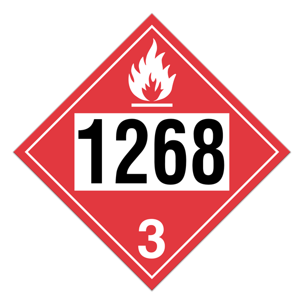 Class 3 FLAMMABLE LIQUIDS DOT Hazmat and TDG International Dangerous Goods UN 1268 Pre-numbered 4-digit Placards (100 /pkg) 