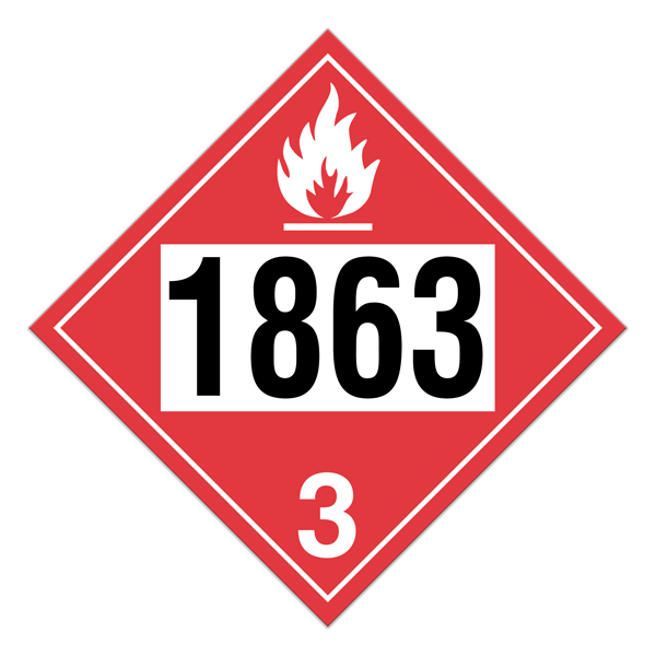 Class 3 FLAMMABLE LIQUIDS DOT Hazmat and TDG International Dangerous Goods UN 1863 Pre-numbered 4-digit Placards (100 /pkg) 