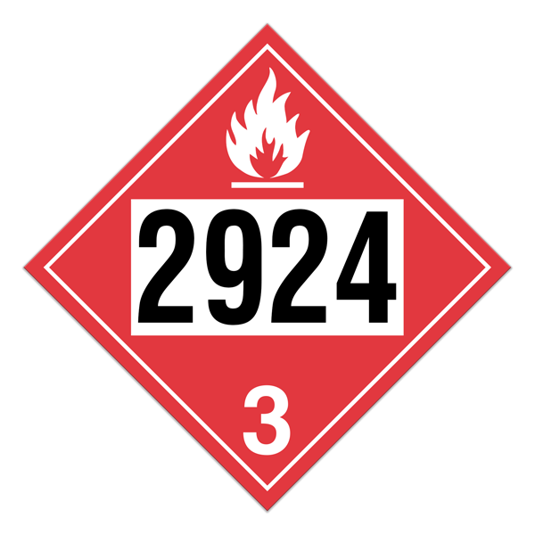 Class 3 FLAMMABLE LIQUIDS DOT Hazmat and TDG International Dangerous Goods UN 2924 Pre-numbered 4-digit Placards (100 /pkg) 