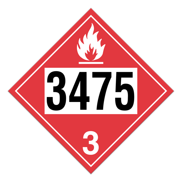 Class 3 FLAMMABLE LIQUIDS DOT Hazmat and TDG International Dangerous Goods UN 3475 Pre-numbered 4-digit Placards (100 /pkg) 