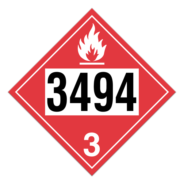 Class 3 FLAMMABLE LIQUIDS DOT Hazmat and TDG International Dangerous Goods UN 3494 Pre-numbered 4-digit Placards (100 /pkg) 