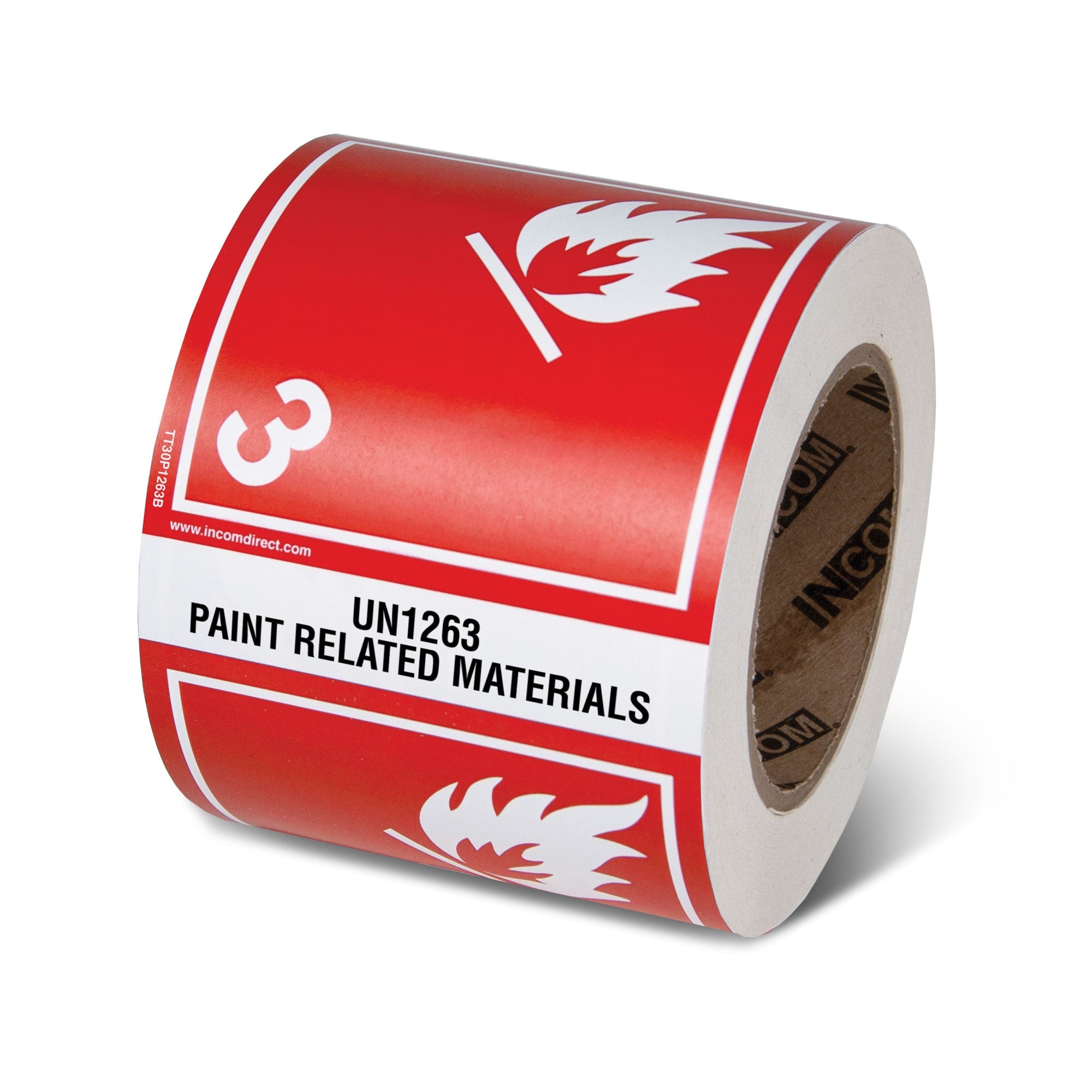 TT30P1263B Class 3 UN1263 FLAMMABLE LIQUID PAINT RELATED MATERIALS TDG Hazardous Material Canadian and International Preprinted Tabbed Shipping Labels (4 in x 4.75 in) 500 /roll